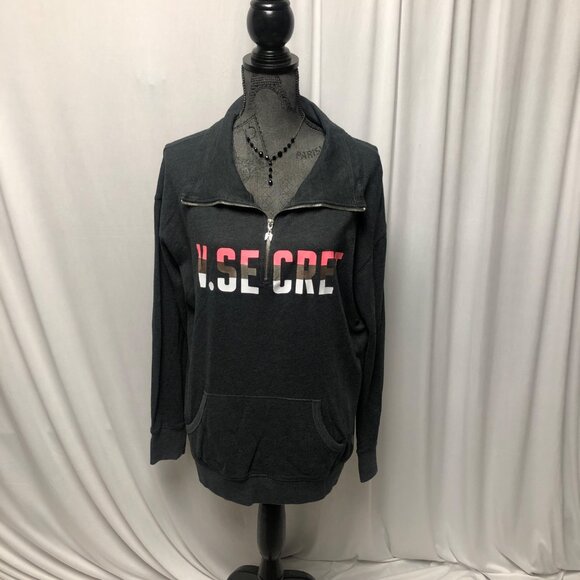 Victorias Secret Sweatshirt Dark Gray Womens Medium Partial Zip Pullover - Picture 1 of 10